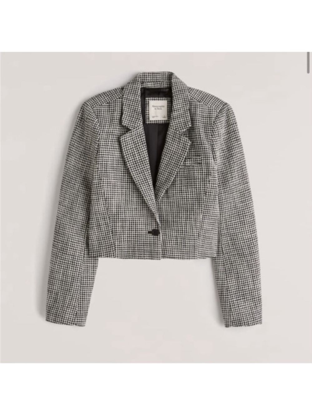 Abercrombie & Fitch Black and White Houndstooth Cropped Blazer